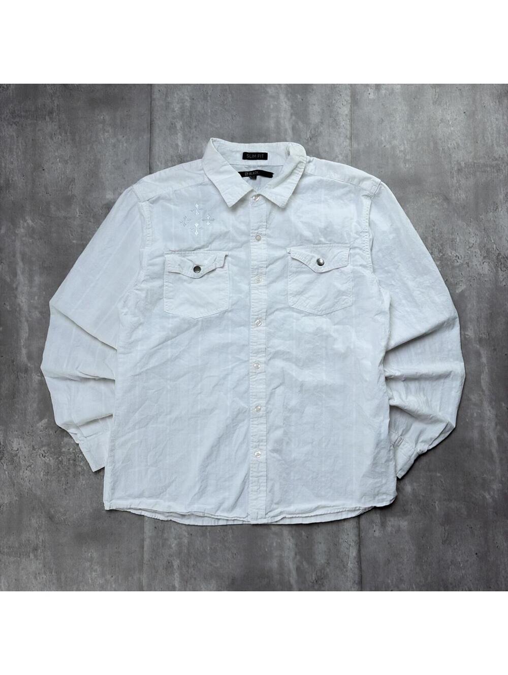 Y2K White Redemption Grunge Cross Skater Long Sleeve Button Up Shirt